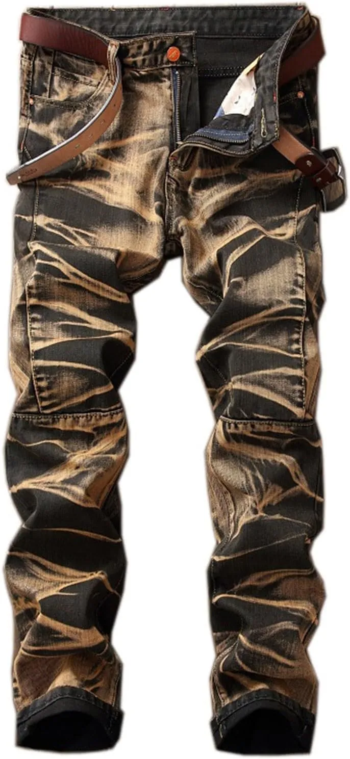 SUWBMHWE Men's Jeans, Mens Vintage Jeans Denim Folds Wash Work Patchwork Zipper Basic Pants