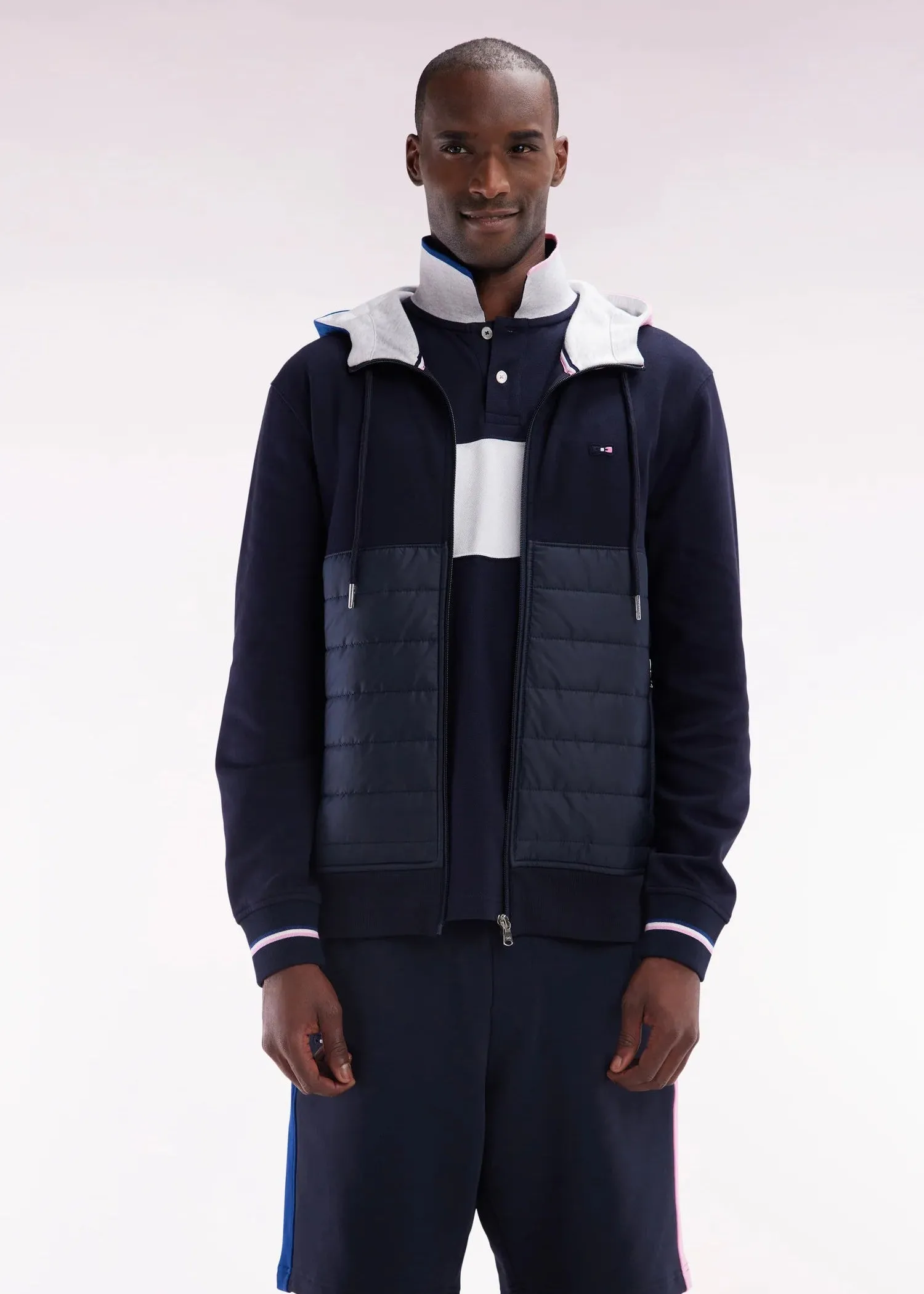Sweat zippé bi matière Eden Park marine