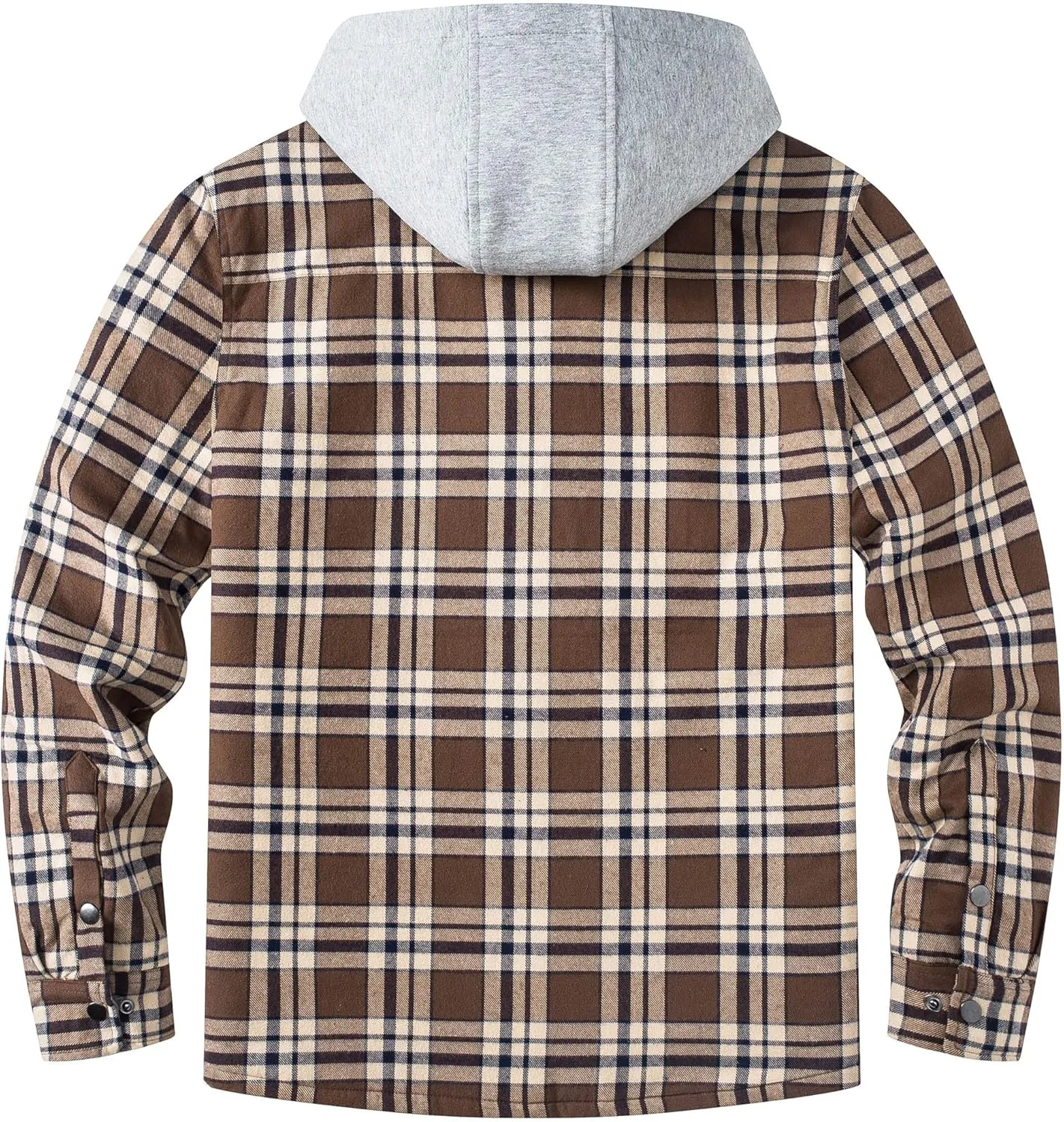 TACVASEN Mens Flannel Jacket with Hood Thick Plaid Flannel Shirts Quilted Lined Long Sleeve Winter Cotton Coat Button Down