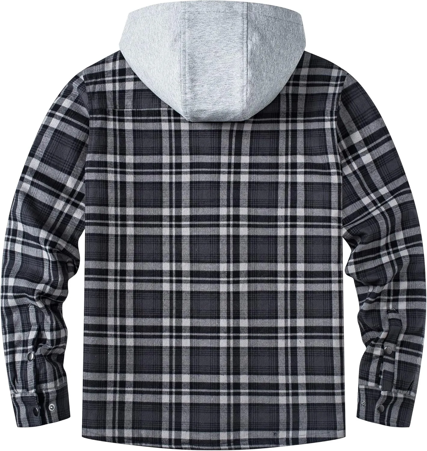 TACVASEN Mens Flannel Jacket with Hood Thick Plaid Flannel Shirts Quilted Lined Long Sleeve Winter Cotton Coat Button Down