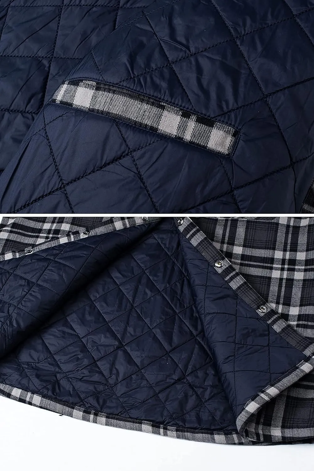 TACVASEN Mens Flannel Jacket with Hood Thick Plaid Flannel Shirts Quilted Lined Long Sleeve Winter Cotton Coat Button Down