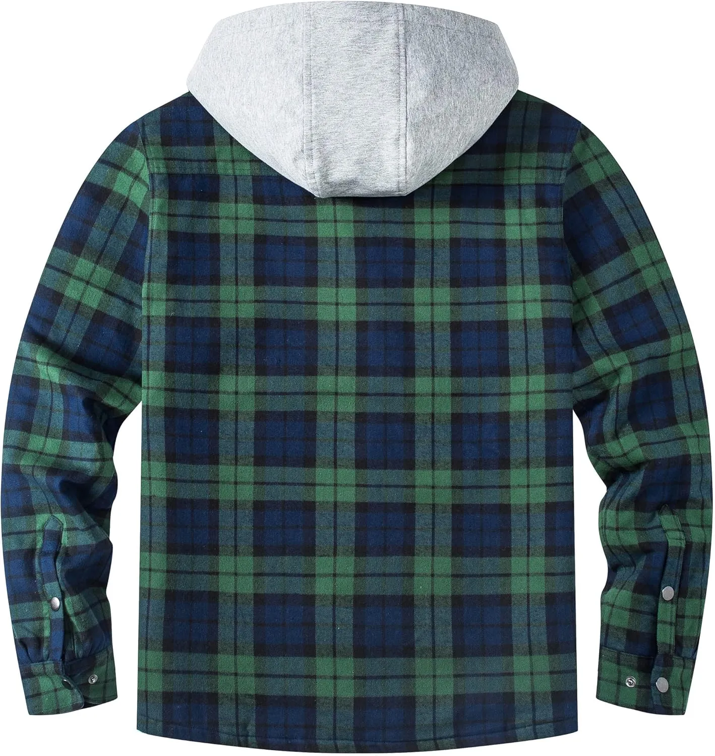 TACVASEN Mens Flannel Jacket with Hood Thick Plaid Flannel Shirts Quilted Lined Long Sleeve Winter Cotton Coat Button Down