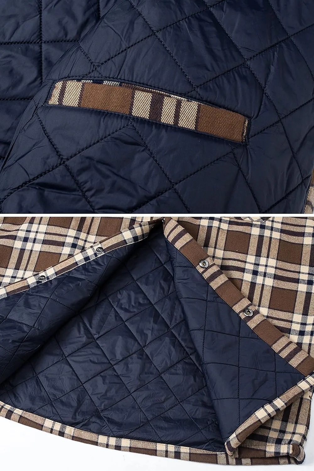 TACVASEN Mens Flannel Jacket with Hood Thick Plaid Flannel Shirts Quilted Lined Long Sleeve Winter Cotton Coat Button Down
