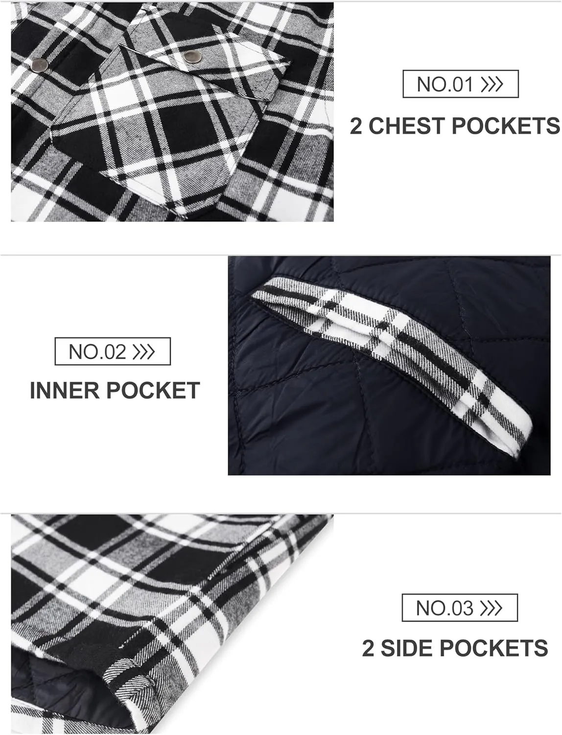 TACVASEN Mens Flannel Jacket with Hood Thick Plaid Flannel Shirts Quilted Lined Long Sleeve Winter Cotton Coat Button Down