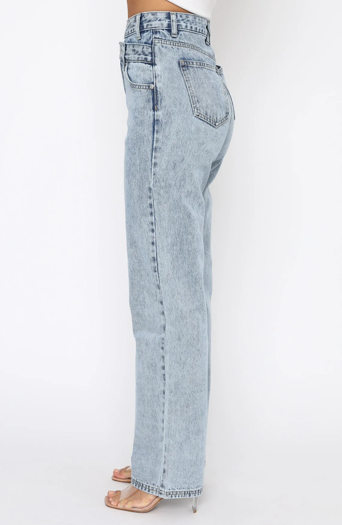 Take My Time High Rise Straight Leg Jeans Washed Blue