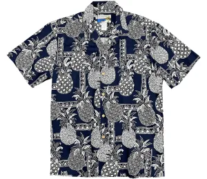 Tapa Pineapple Navy Hawaiian Shirt