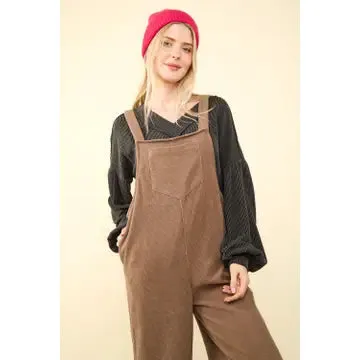 Taupe Soft Corduroy Straight Leg Overall Jumpsuit