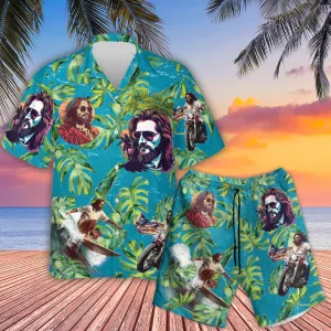 Teesdily | Jesus Surfing Hawaiian Shirt, American Flag Tropical Summer Beach Aloha Shirt, Jesus Hawaii Set For Men, Independence 4th Of July Gifts