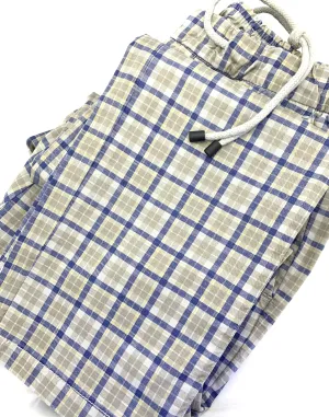 Teleria Zed Drawstring Cotton Tan & Blue Plaid Chino