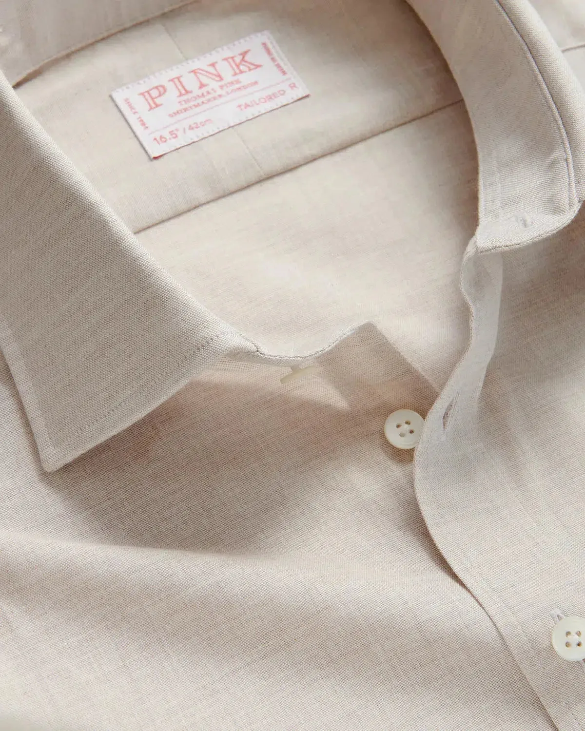 Thomas Pink Tailored Fit Formal Plain Chambray Shirt Beige