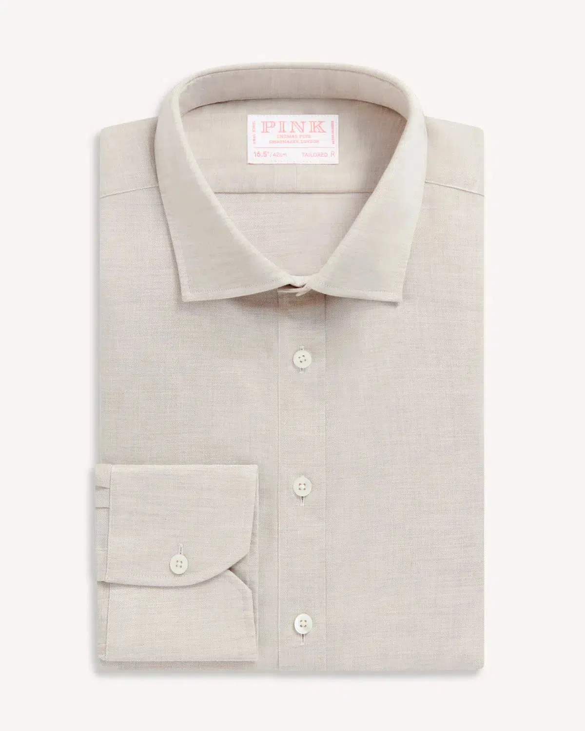 Thomas Pink Tailored Fit Formal Plain Chambray Shirt Beige