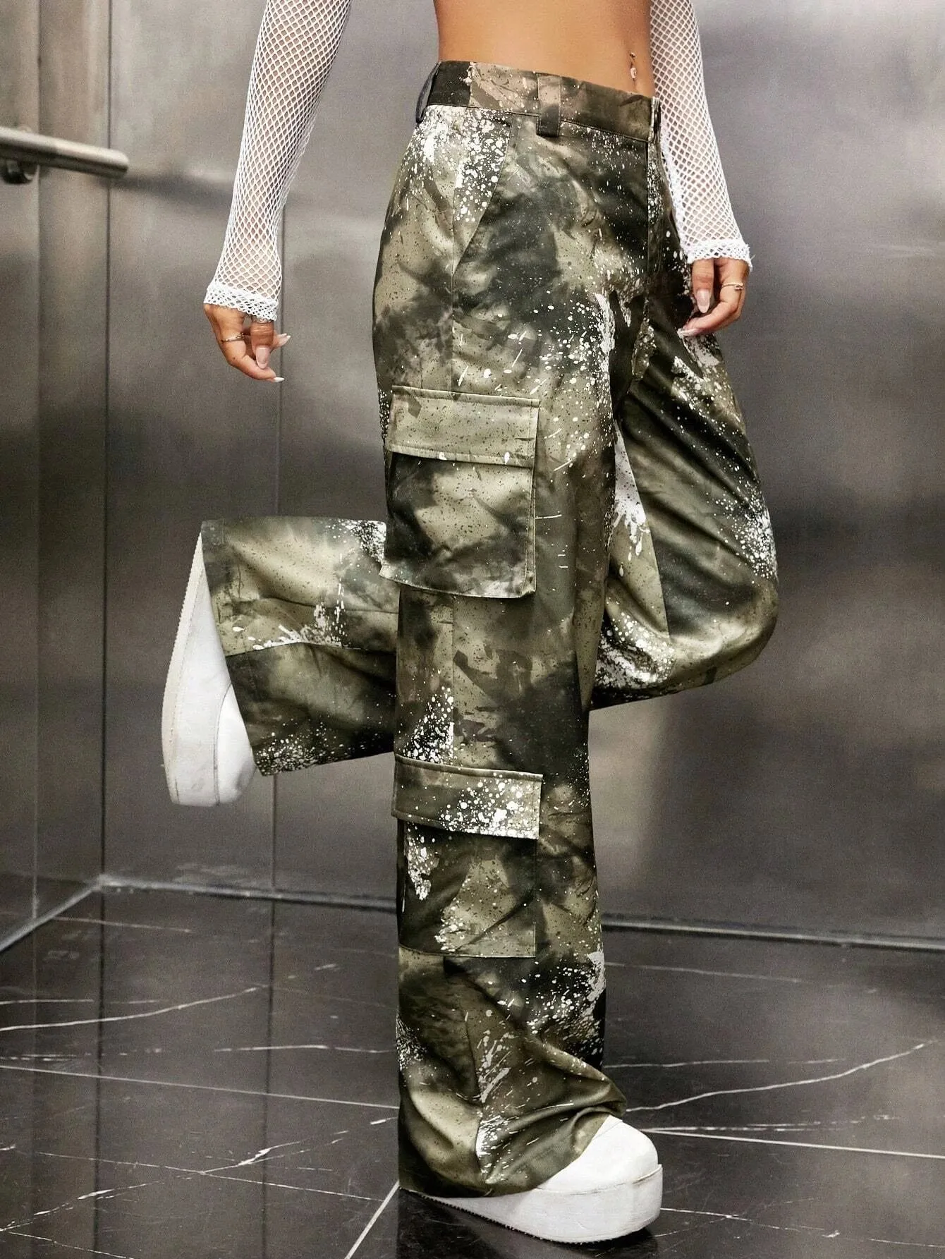 Tie Dye Flap Pocket Side Cargo Pants