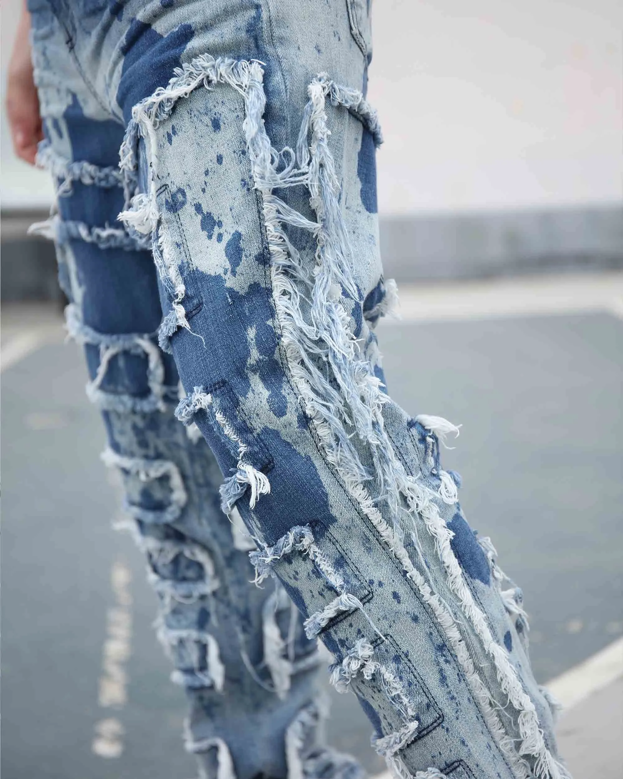 Tie-Dye Flared Jeans with Fringe Detailing