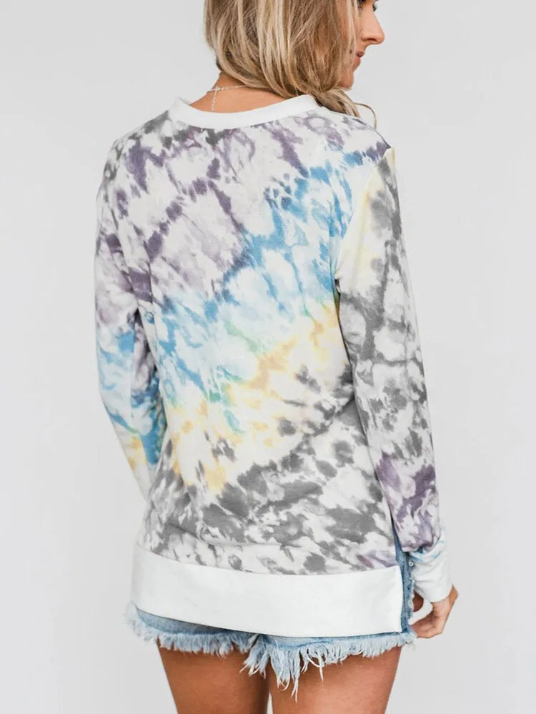 Tie-Dye Irregular Hem Long Sleeve Designer T-Shirts For Women