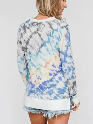 Tie-Dye Irregular Hem Long Sleeve Designer T-Shirts For Women