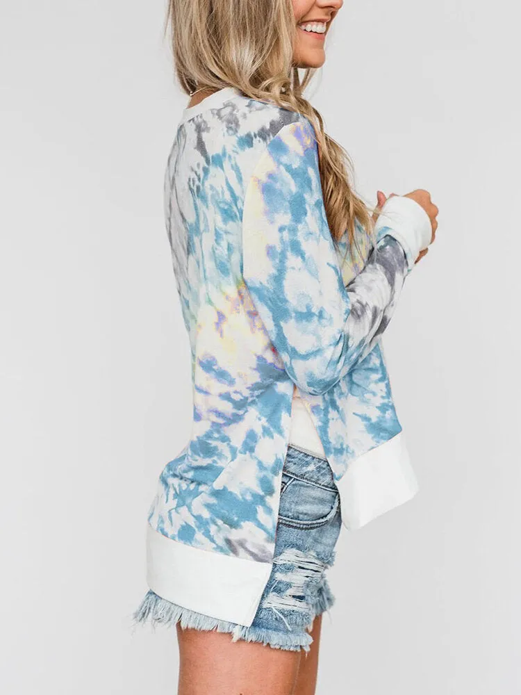 Tie-Dye Irregular Hem Long Sleeve Designer T-Shirts For Women