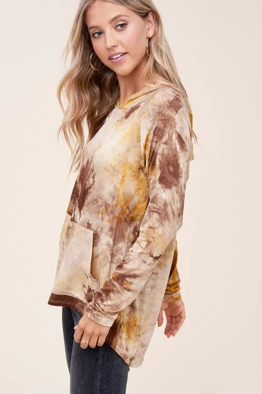 TIE DYE PRINT HOODIE HIGH LOW TOP