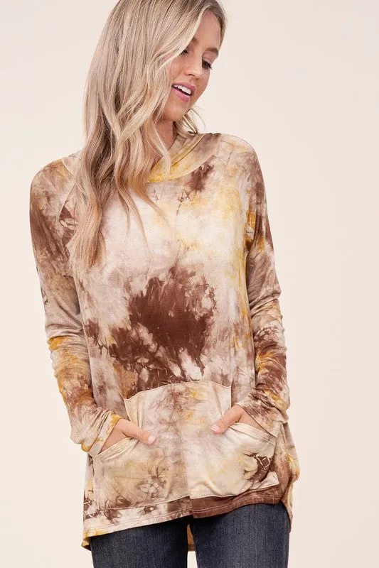 TIE DYE PRINT HOODIE HIGH LOW TOP