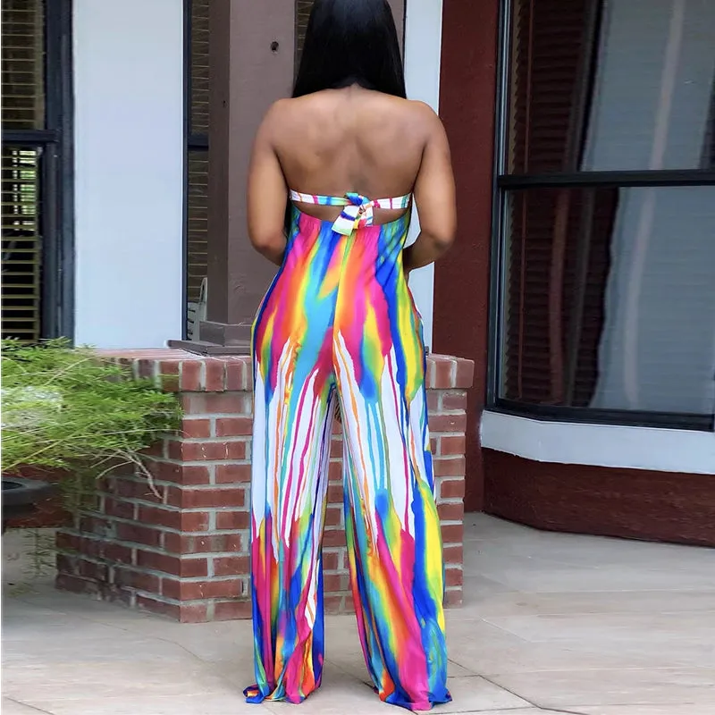 Tie Dye Printed Off Shoulder Tube Jumpsuit