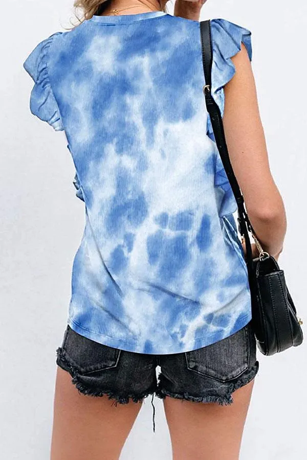 Tie Dye Ruffles Pocket Sweet T-Shirt