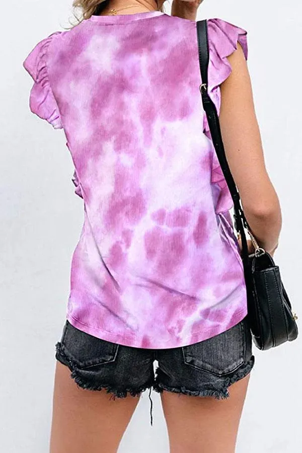Tie Dye Ruffles Pocket Sweet T-Shirt