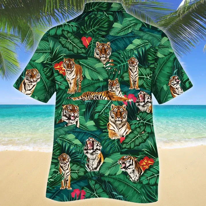 Tiger Lovers Gift Hawaiian Shirt, Tiger Hawaiian shirt vintage flower, Short Sleeve Hawaiian Aloha Shirt for men, Women