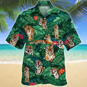 Tiger Lovers Gift Hawaiian Shirt, Tiger Hawaiian shirt vintage flower, Short Sleeve Hawaiian Aloha Shirt for men, Women