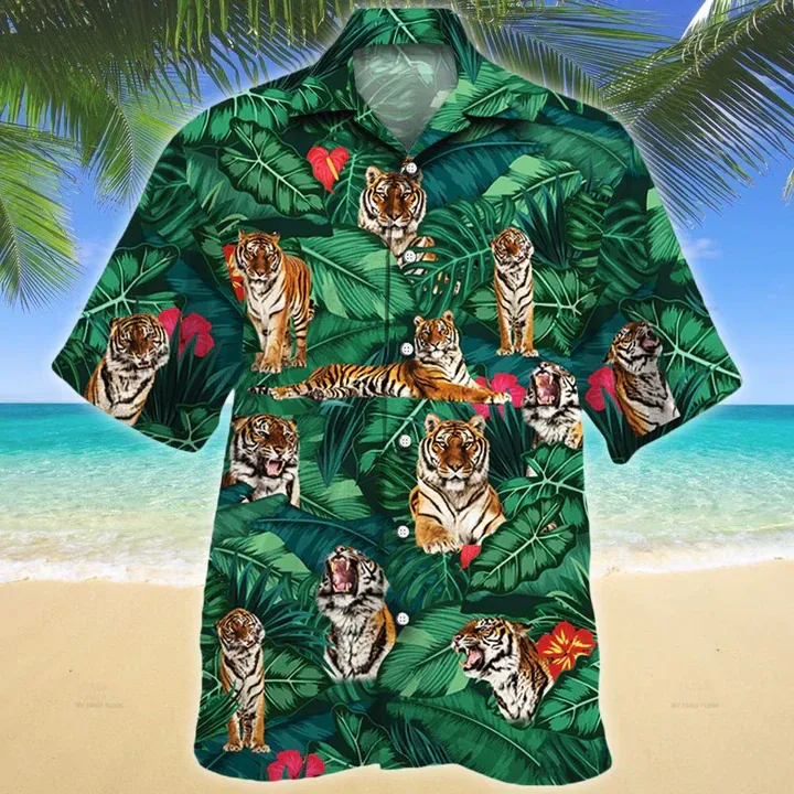 Tiger Lovers Gift Hawaiian Shirt, Tiger Hawaiian shirt vintage flower, Short Sleeve Hawaiian Aloha Shirt for men, Women
