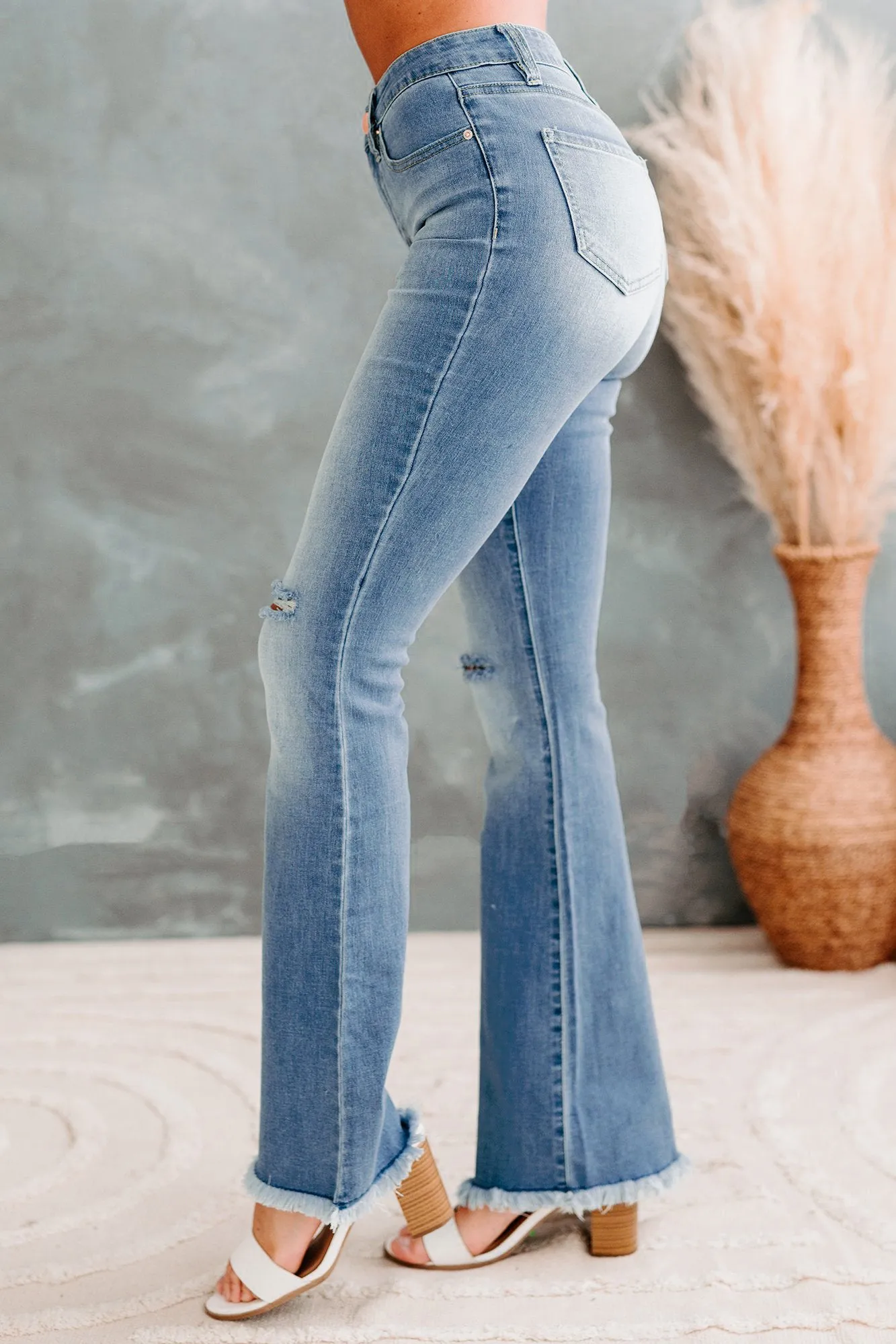 Toledo High Rise Frayed Hem Regular Inseam YMI Flare Jeans (Medium)