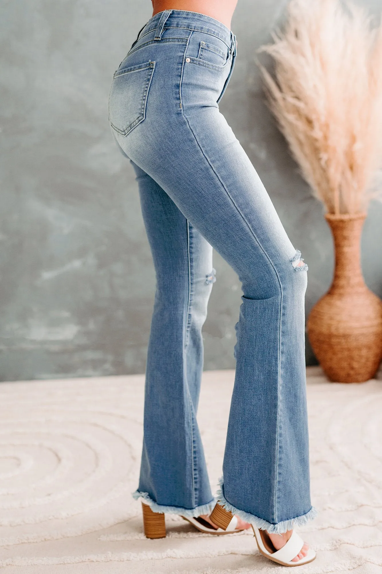 Toledo High Rise Frayed Hem Regular Inseam YMI Flare Jeans (Medium)