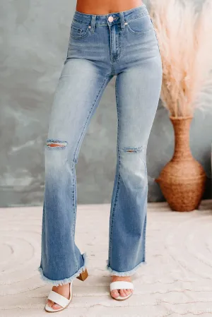Toledo High Rise Frayed Hem Regular Inseam YMI Flare Jeans (Medium)