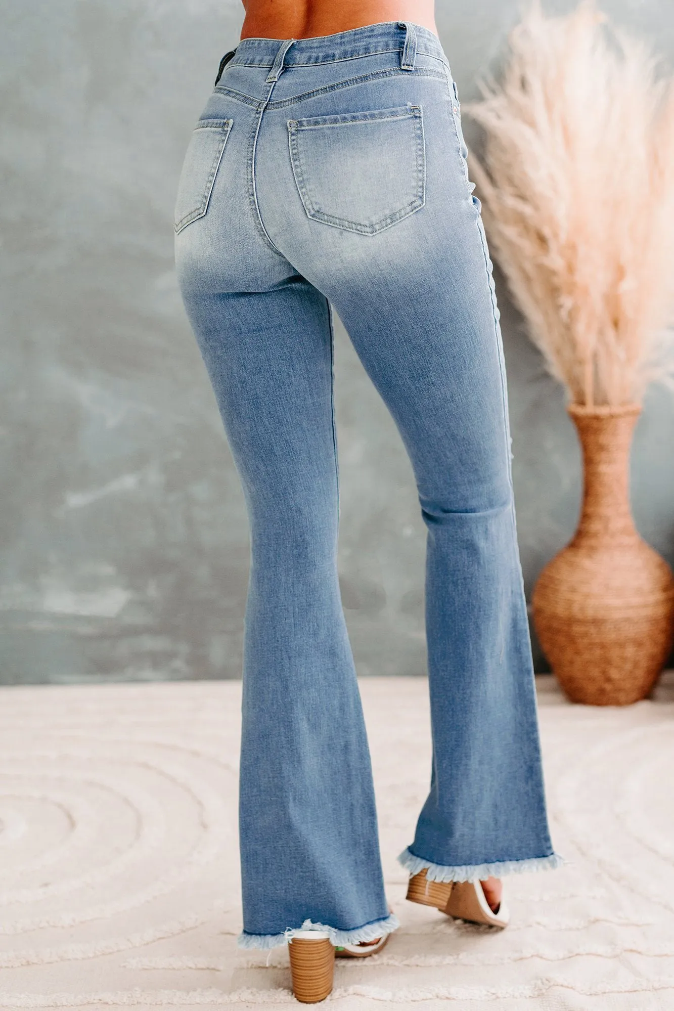 Toledo High Rise Frayed Hem Regular Inseam YMI Flare Jeans (Medium)