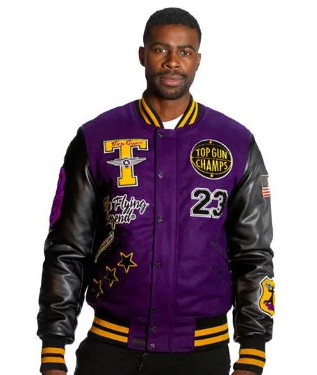 Top Gun Mens The Flying Legend Varsity Jacket Purple