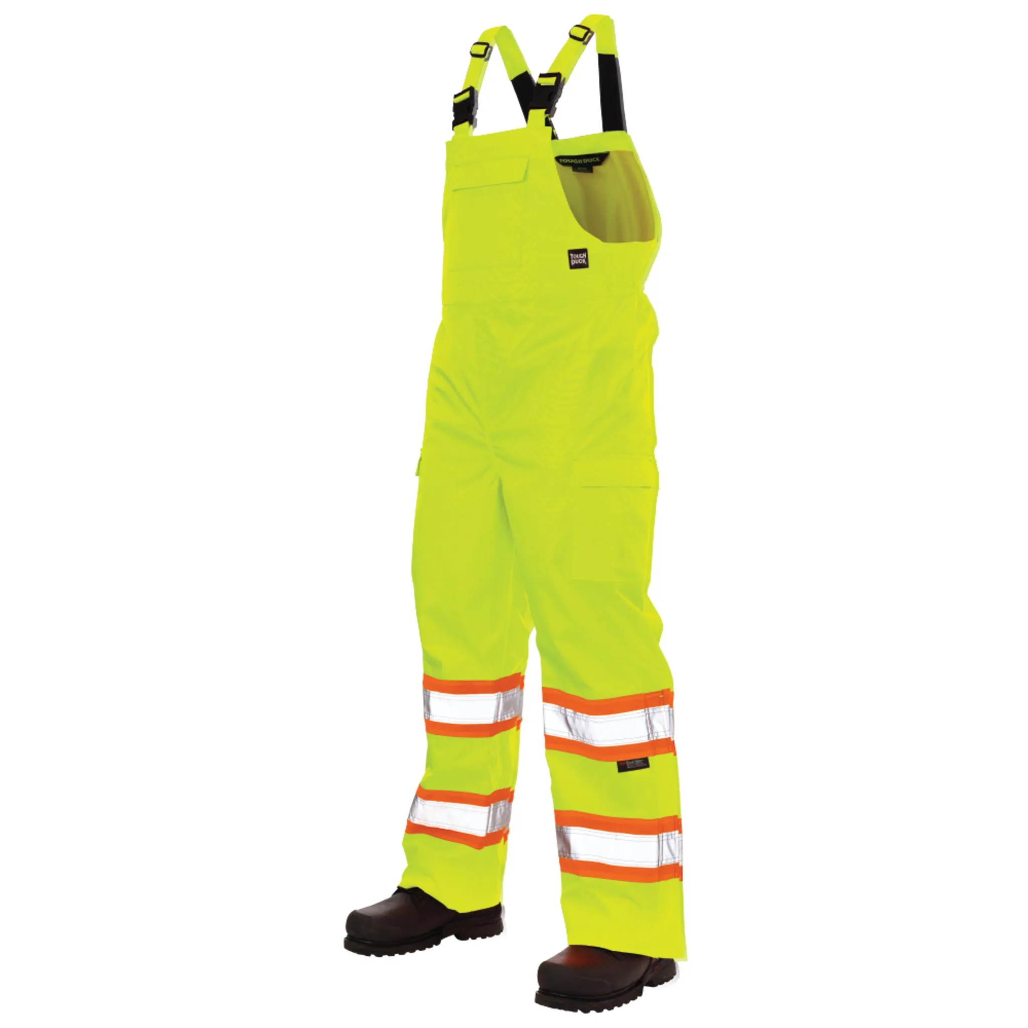 Tough Duck Men's Hi Vis Rain Bib Overalls SB04 - 300D Ripstop, Waterproof, Breathable, Reflective, CSA Compliant, Adjustable, Durable, Multi-Pocket Workwear | Sizes XS-5XL