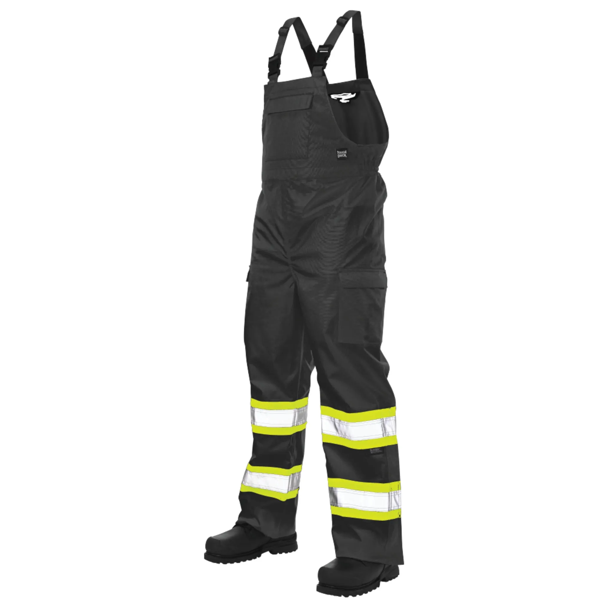 Tough Duck Men's Hi Vis Rain Bib Overalls SB04 - 300D Ripstop, Waterproof, Breathable, Reflective, CSA Compliant, Adjustable, Durable, Multi-Pocket Workwear | Sizes XS-5XL