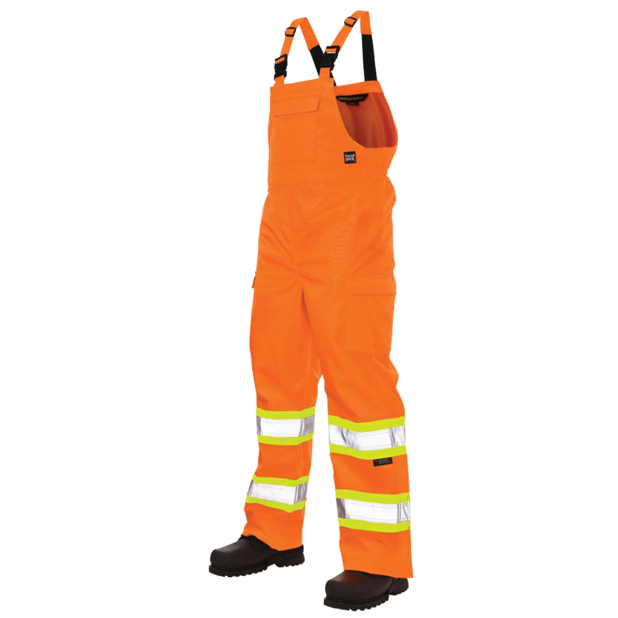 Tough Duck Men's Hi Vis Rain Bib Overalls SB04 - 300D Ripstop, Waterproof, Breathable, Reflective, CSA Compliant, Adjustable, Durable, Multi-Pocket Workwear | Sizes XS-5XL