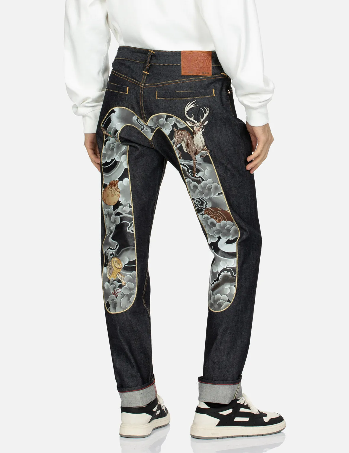Treasure and Cloud-pattern Daicock Print Carrot Fit Selvedge Denim Jeans #2017