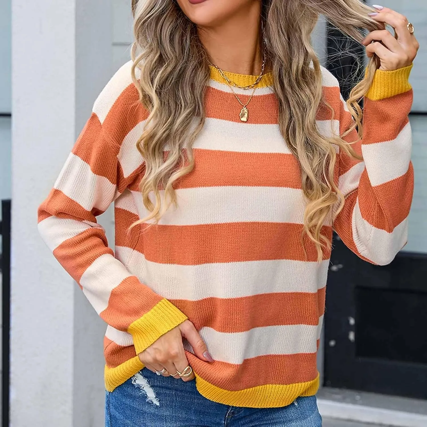 Trendy Sweatshirts Oversized for Women Hoodies Orange and White Long Sleeve Cropped Pullover Funny Loose Fit Outfit