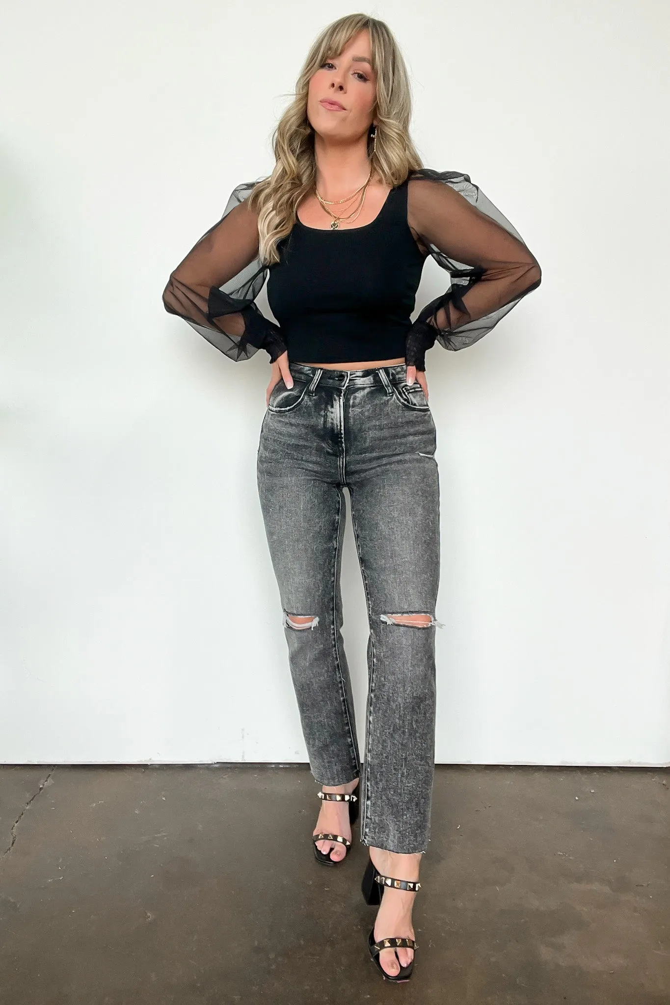 Trisda High Rise Ankle Straight Distressed Jeans - FINAL SALE