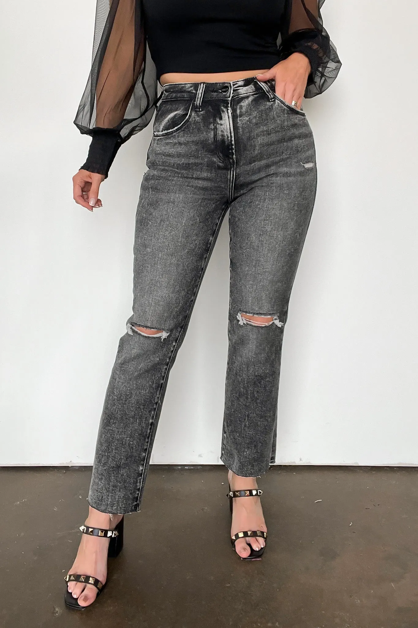 Trisda High Rise Ankle Straight Distressed Jeans - FINAL SALE