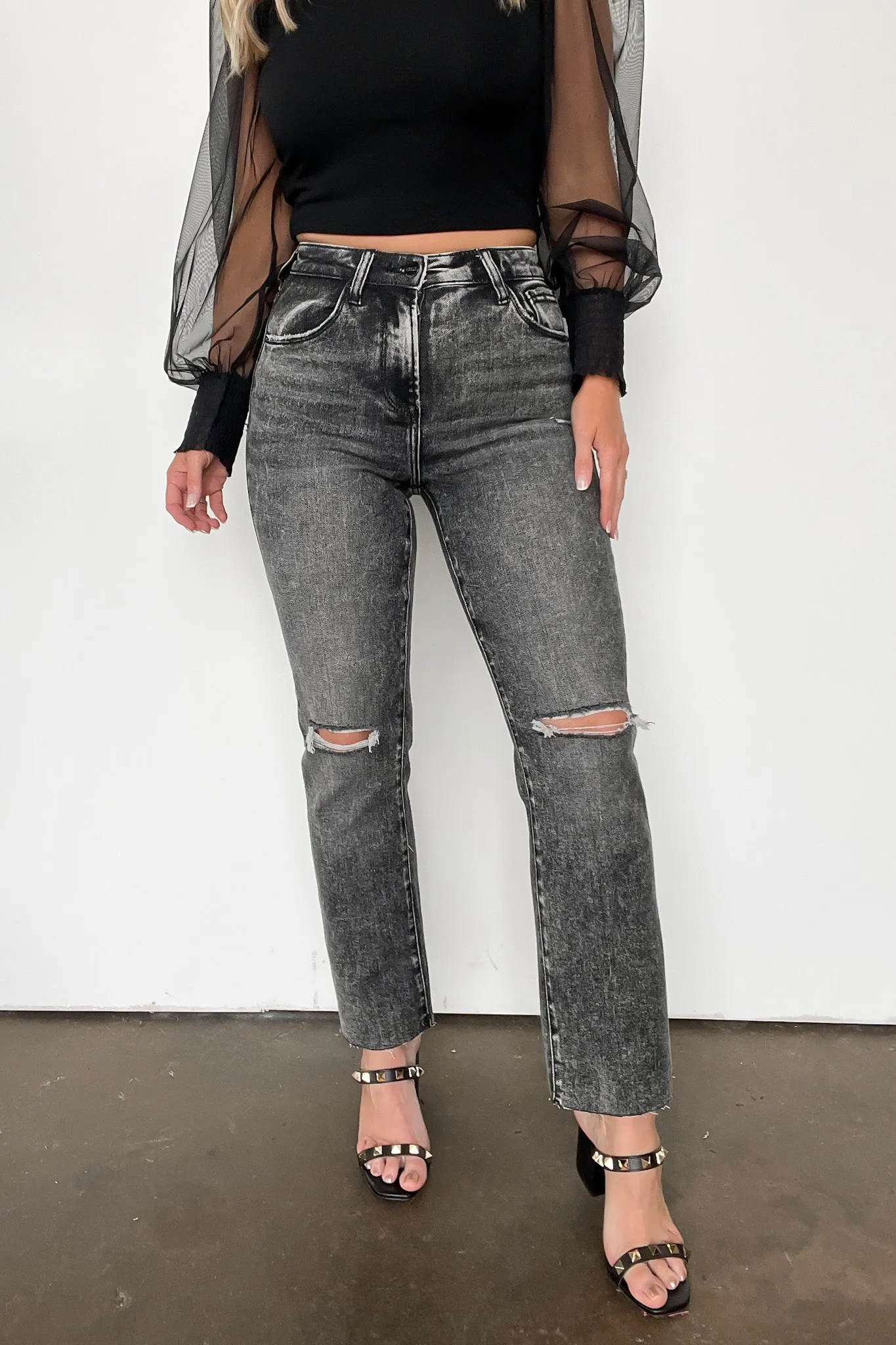Trisda High Rise Ankle Straight Distressed Jeans - FINAL SALE