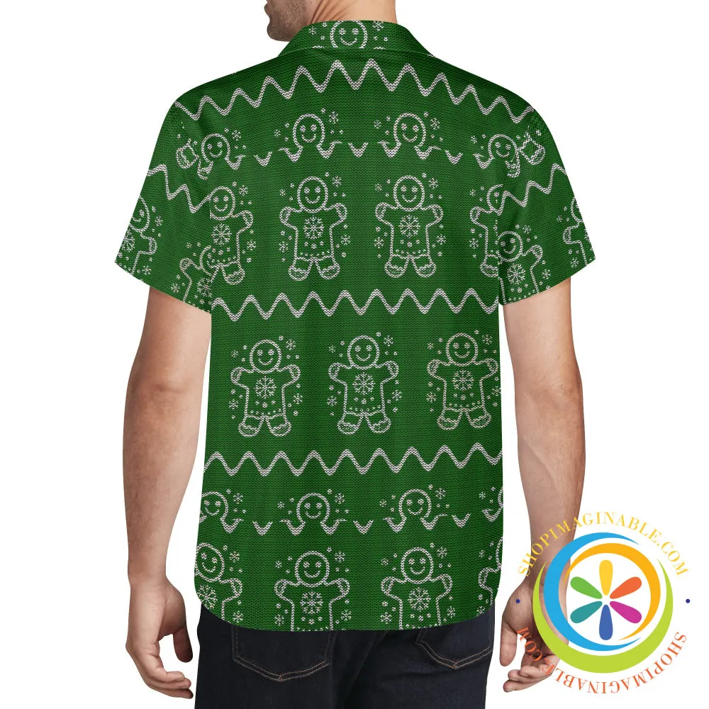Ugly Sweater Gingerbread Man Holiday Hawaiian Casual Shirt