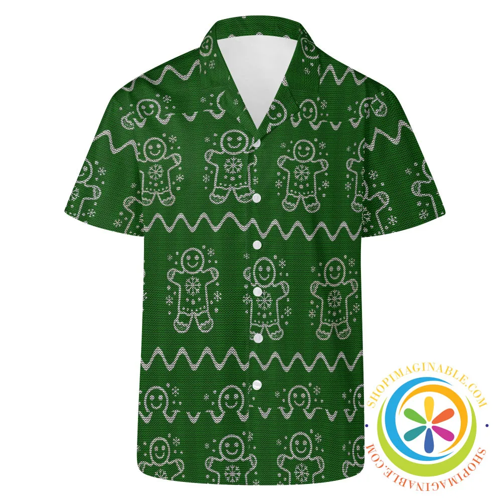 Ugly Sweater Gingerbread Man Holiday Hawaiian Casual Shirt