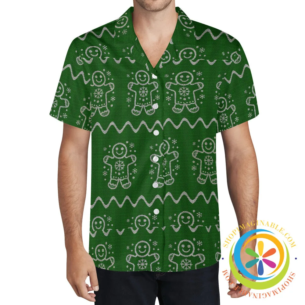 Ugly Sweater Gingerbread Man Holiday Hawaiian Casual Shirt
