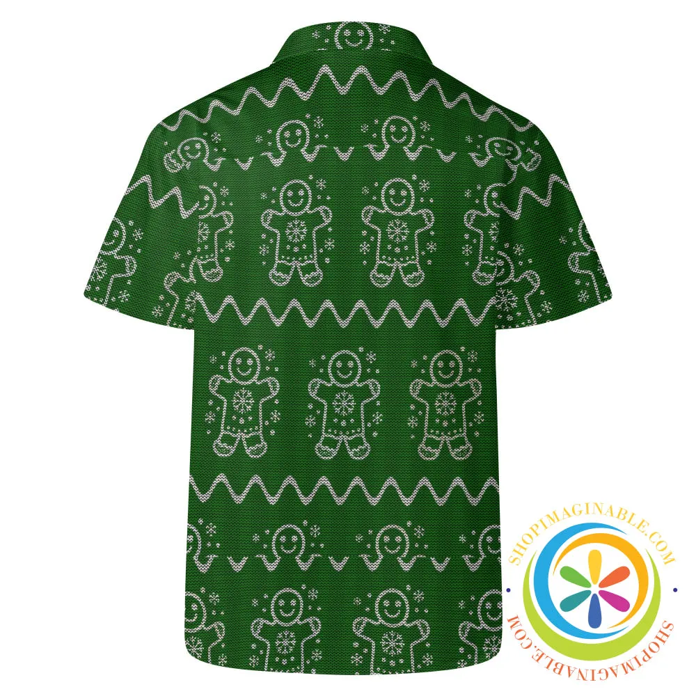 Ugly Sweater Gingerbread Man Holiday Hawaiian Casual Shirt