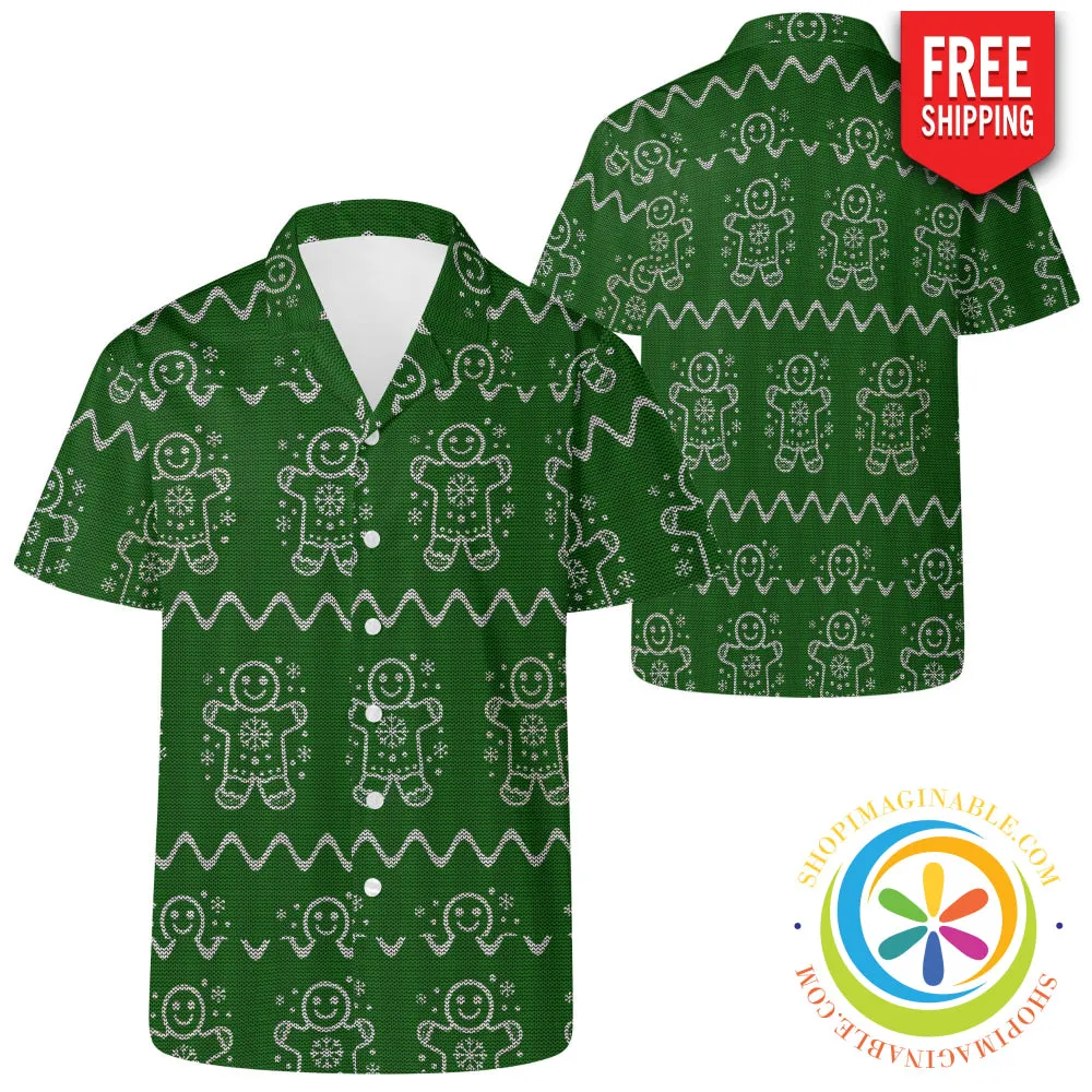 Ugly Sweater Gingerbread Man Holiday Hawaiian Casual Shirt