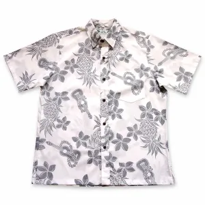 ukulele fun white REVERSE print hawaiian cotton shirt