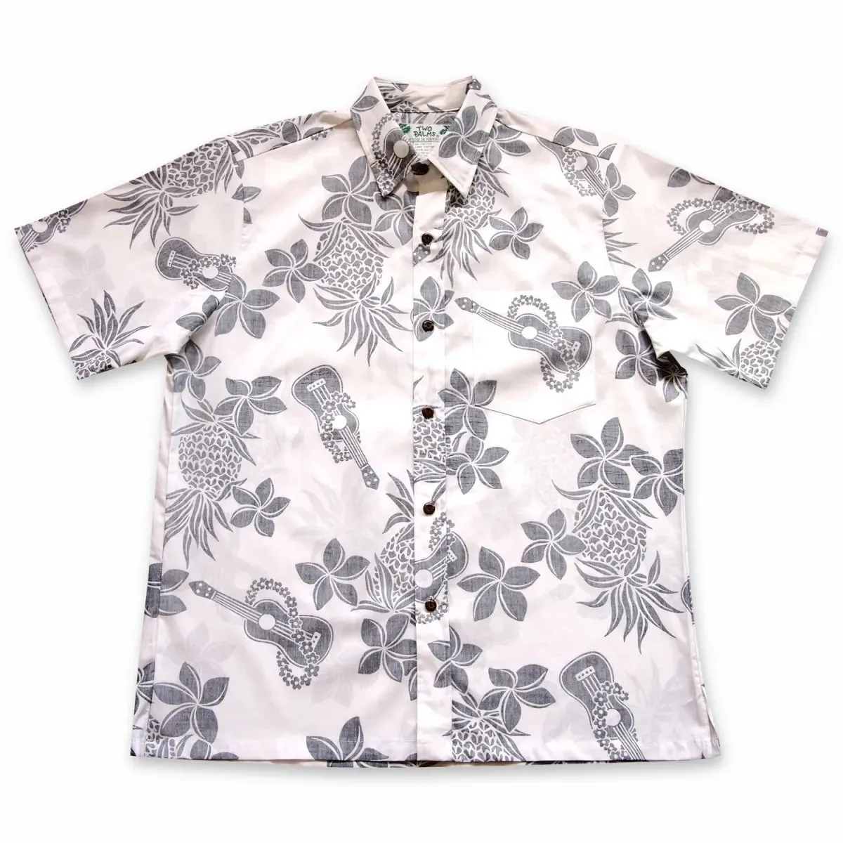 ukulele fun white REVERSE print hawaiian cotton shirt