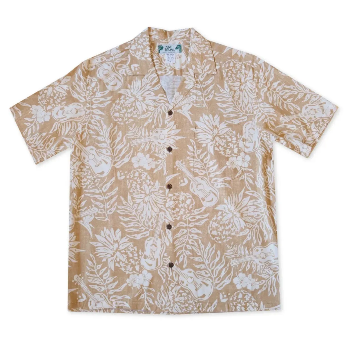 ukulele serenade tan hawaiian rayon shirt
