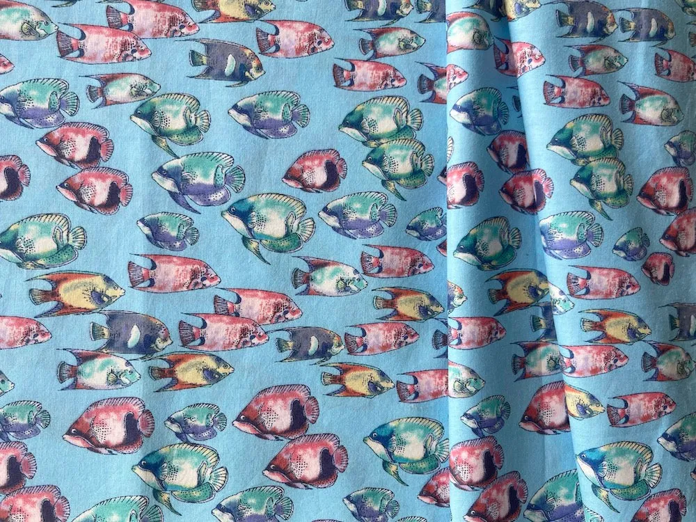 Underwater Tropical School 'O Fish Cotton Lawn (Made in Japan)